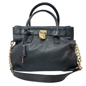 Michael Kors Black Hamilton Soft Pebbled Leather Gold Chain Shoulder Bag